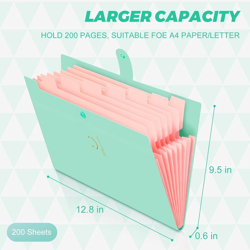 Nicecho Expanding File Folder, 8 Pockets Accordion File Organizer, A4 Letter Size Paper Document Receipt Organizer Accordian Filing Folder for Classroom, Home, Office and Travel(Green) - Image 3